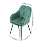Set Of 2 Modern Velvet Dining Chairs With Armrests And Black Iron Legs | Green