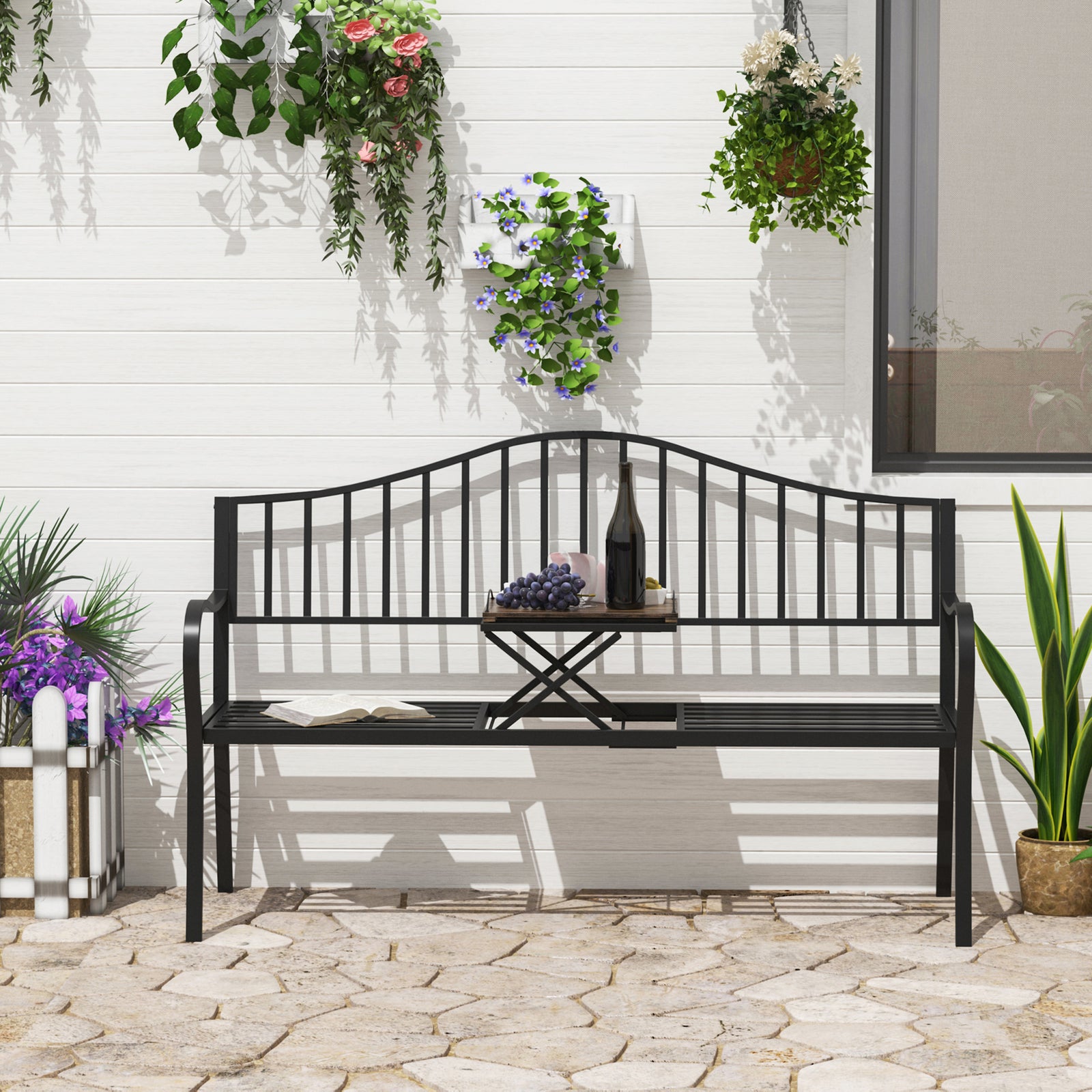 Outdoor Metal Frame 2 Seater Bench