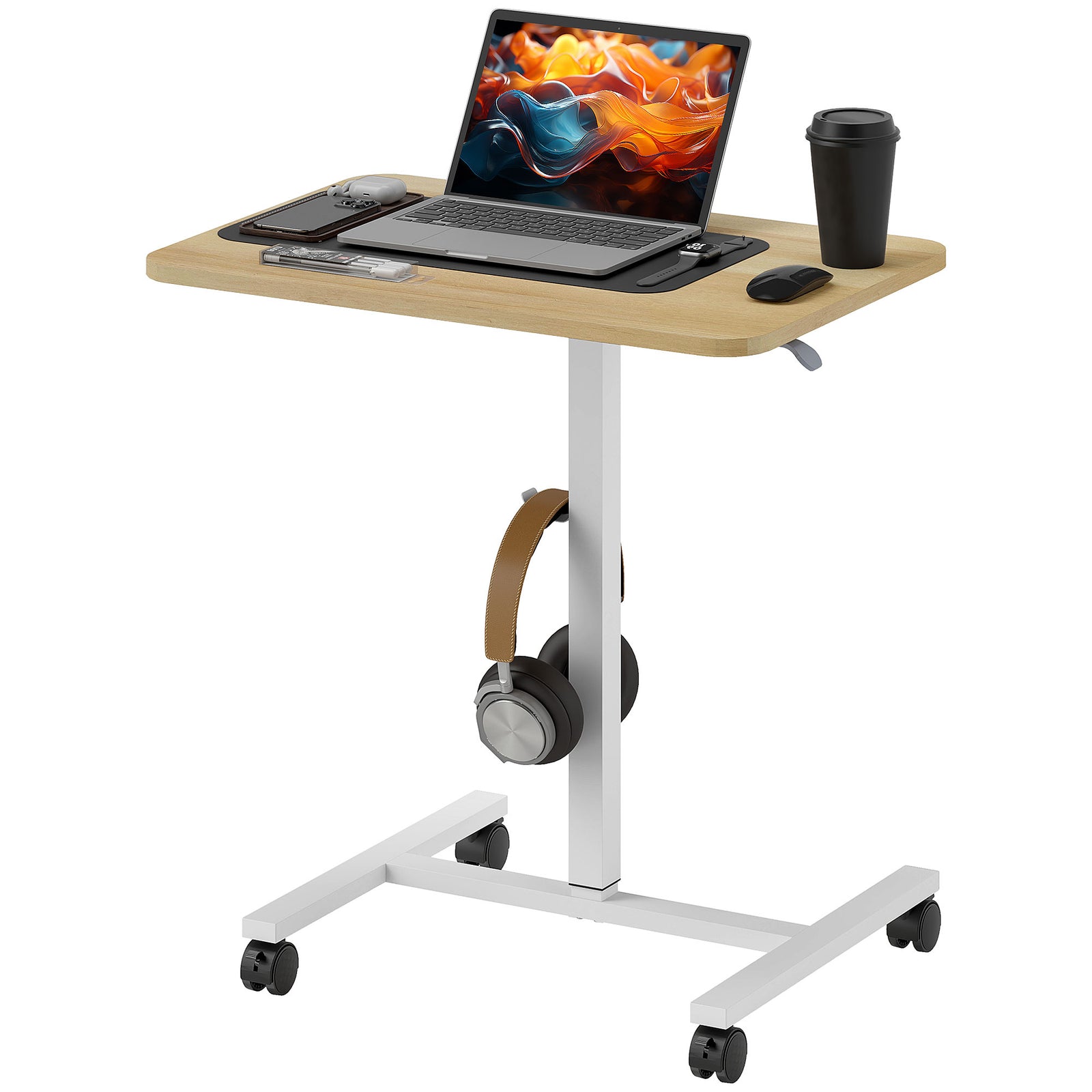 Standing Desk Mobile Overbed Table W/ Wheels For Home Office | Brown