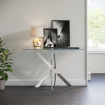 Rectangular Tempered Glass Dining Table With Chrome Cross Legs | Small