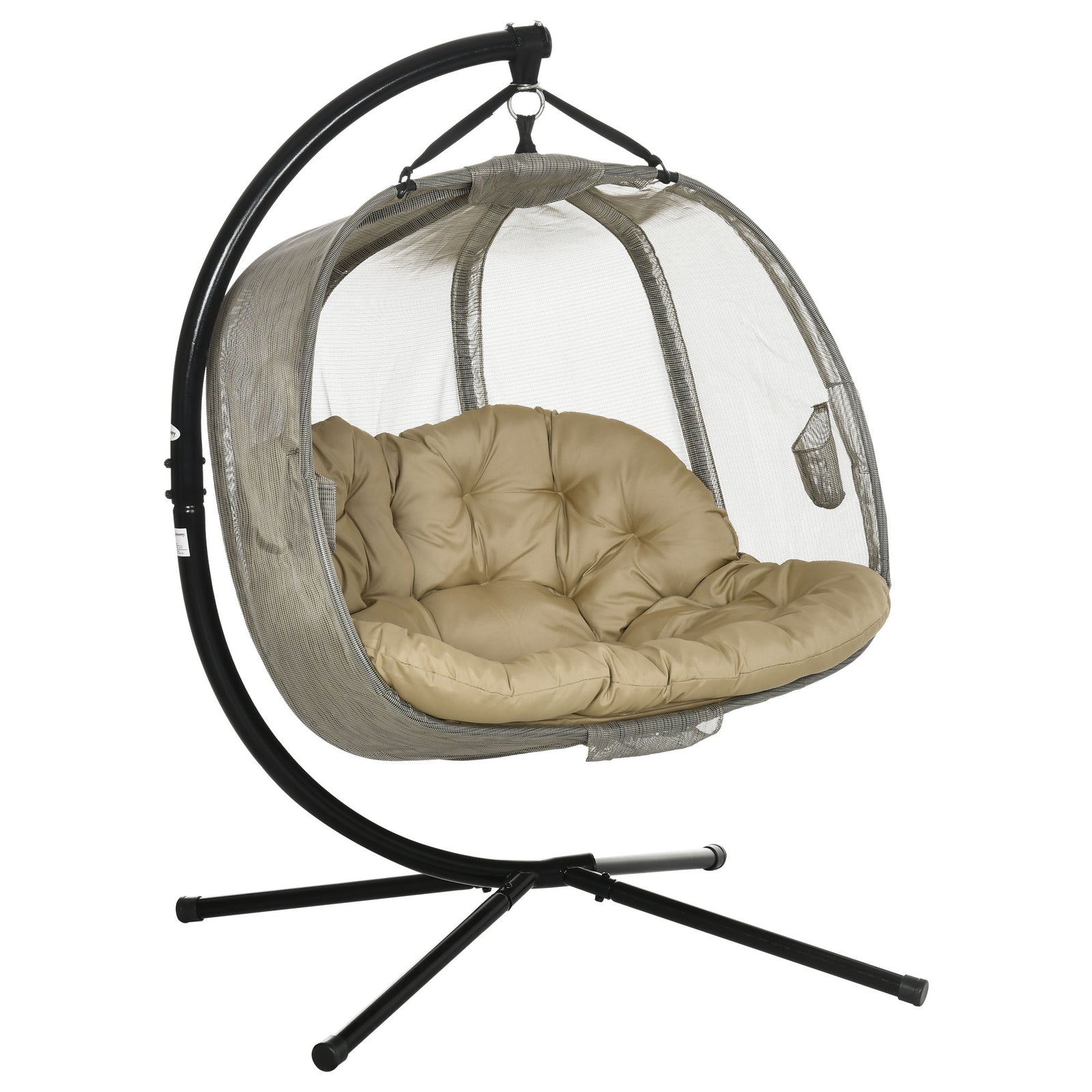 2 Seaters Textlin Swing Hammock W/ Cushion & Fold Design | Brown