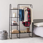 Freestanding Garment Rack In Black Metal With 1 Hanging Rod And 4 Shelves