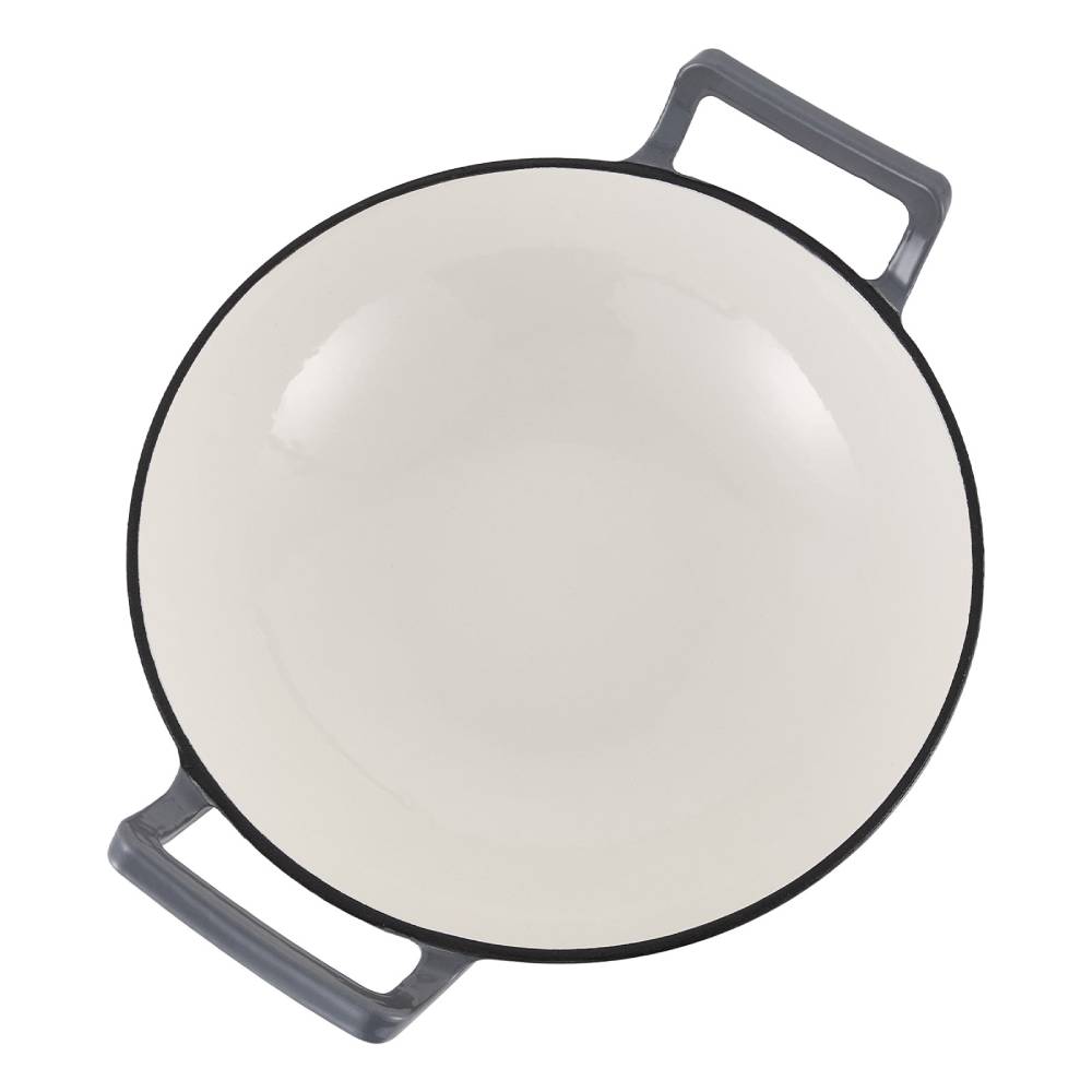 30cm Diameter Diameter Enamelled Cast Iron Stir-fry Pan Wok With Side Handles | Green