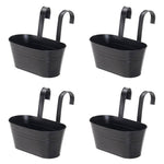 Living and Home 4-pack Oval Metal Railing Planters With Hooks Hanging Flower Pots For Fence Or Balcony