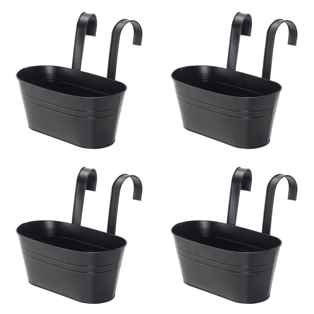Living and Home 4-pack Oval Metal Railing Planters With Hooks Hanging Flower Pots For Fence Or Balcony