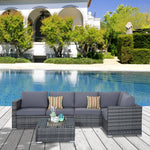 4 Pcs Rattan Outdoor Set Furniture With Sofa Loveseat Table