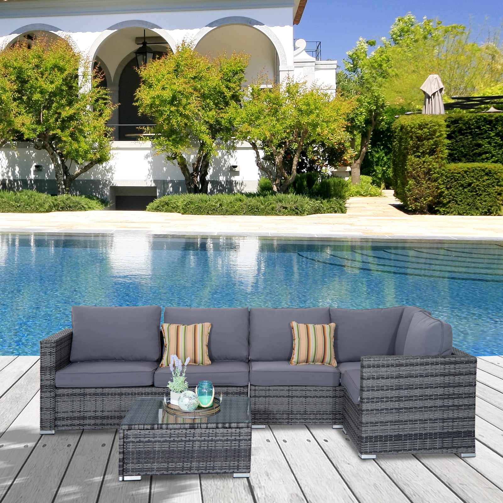 4 Pcs Rattan Outdoor Set Furniture With Sofa Loveseat Table