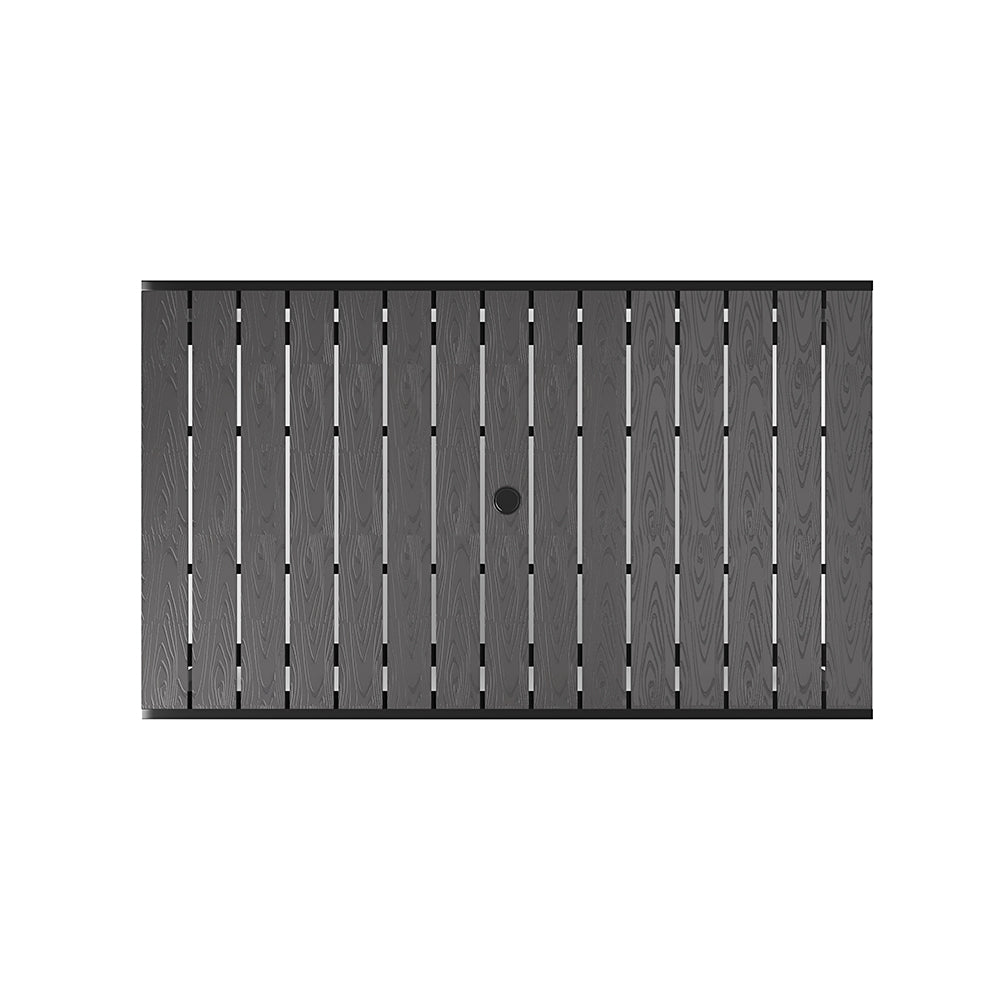 Rectangular Wood Effect Garden Dining Table With Parasol Hole Grey - 150w X 90d X 72h Cm
