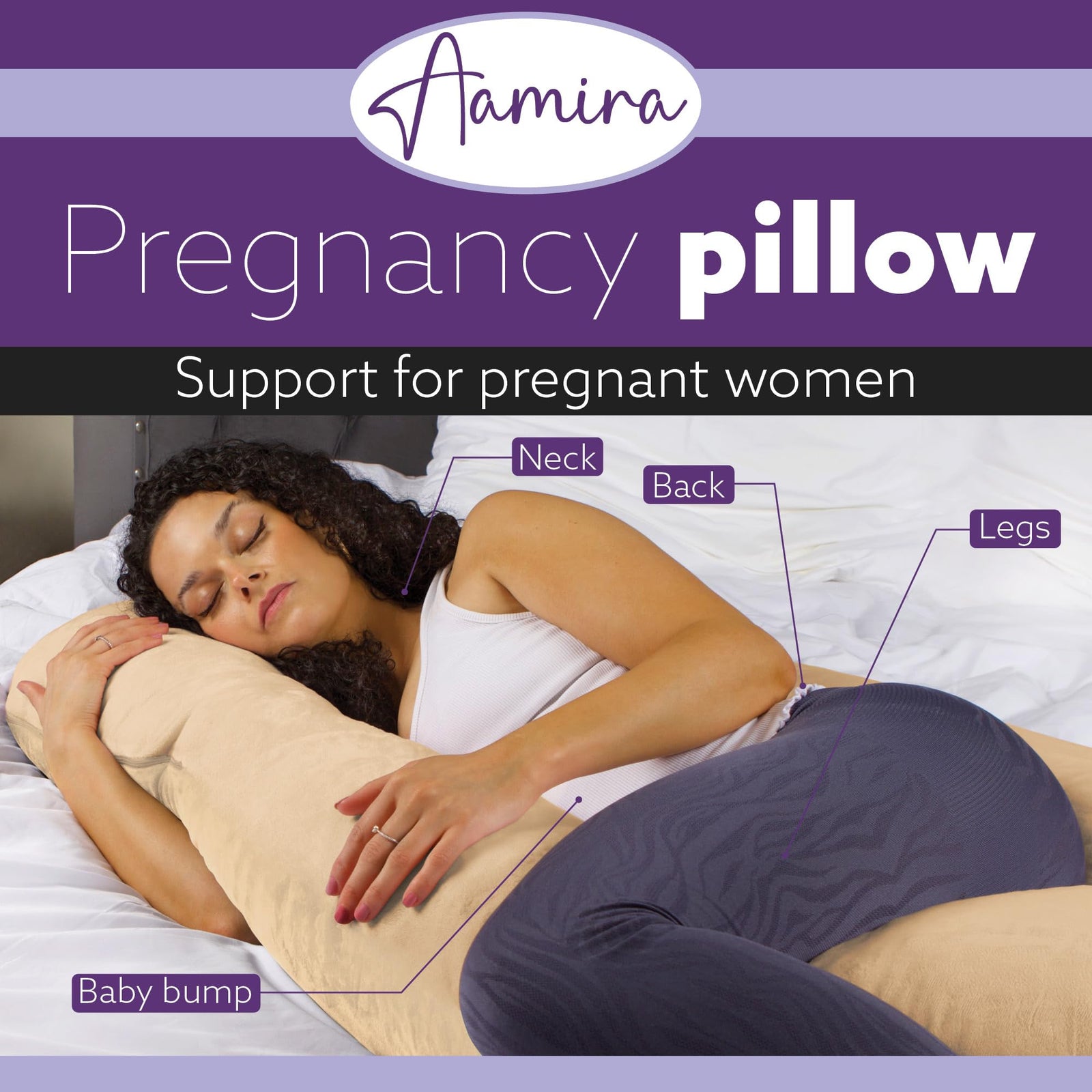 J Shaped Pregnancy Pillow, 140x70x20cm Shredded Memory Foam Full Body Maternity Cushion For Sleeping | J Shape | Cream