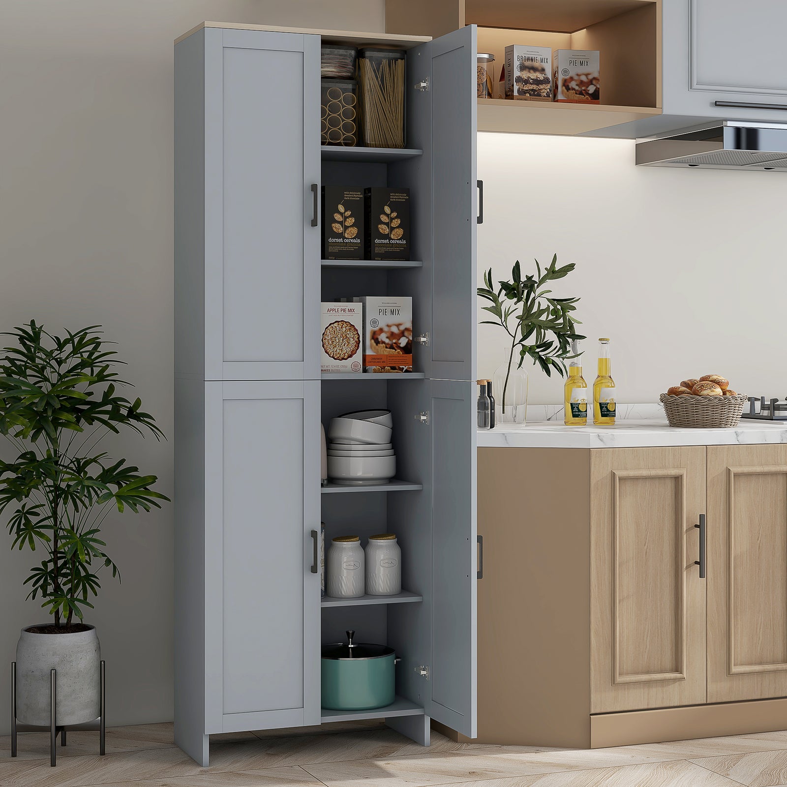 170cm Freestanding 4 Door Kitchen Cupboard