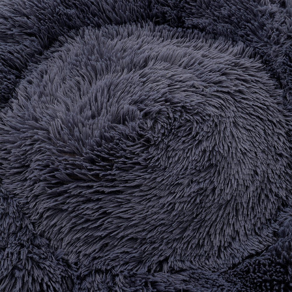 Dia 50cm Calming Donut Plush Dog Cuddler Bed Round Dog Bed | Small | Dark Grey