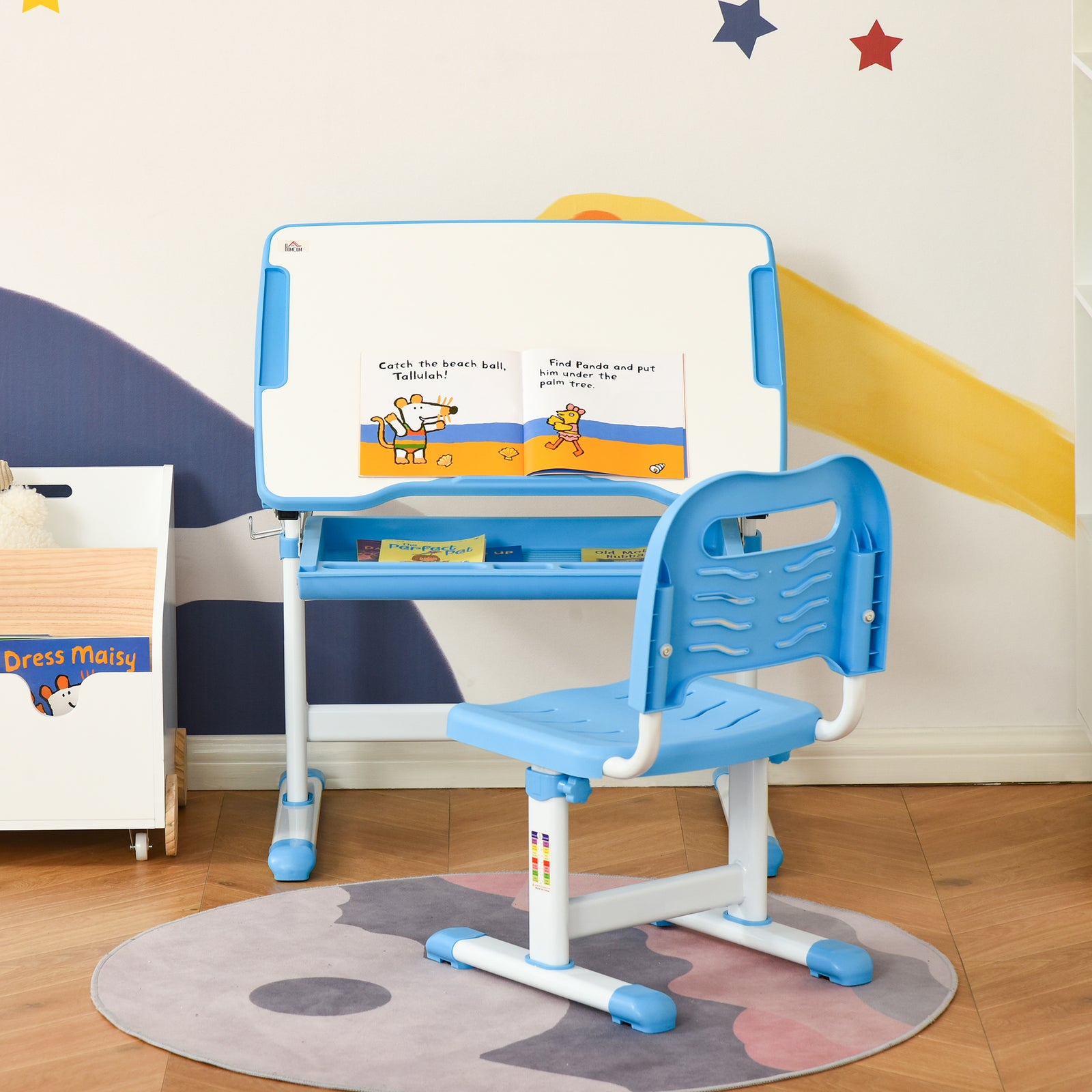 Kids Desk And Chair Set W/ Drawer, Pen Slot Hook | Blue