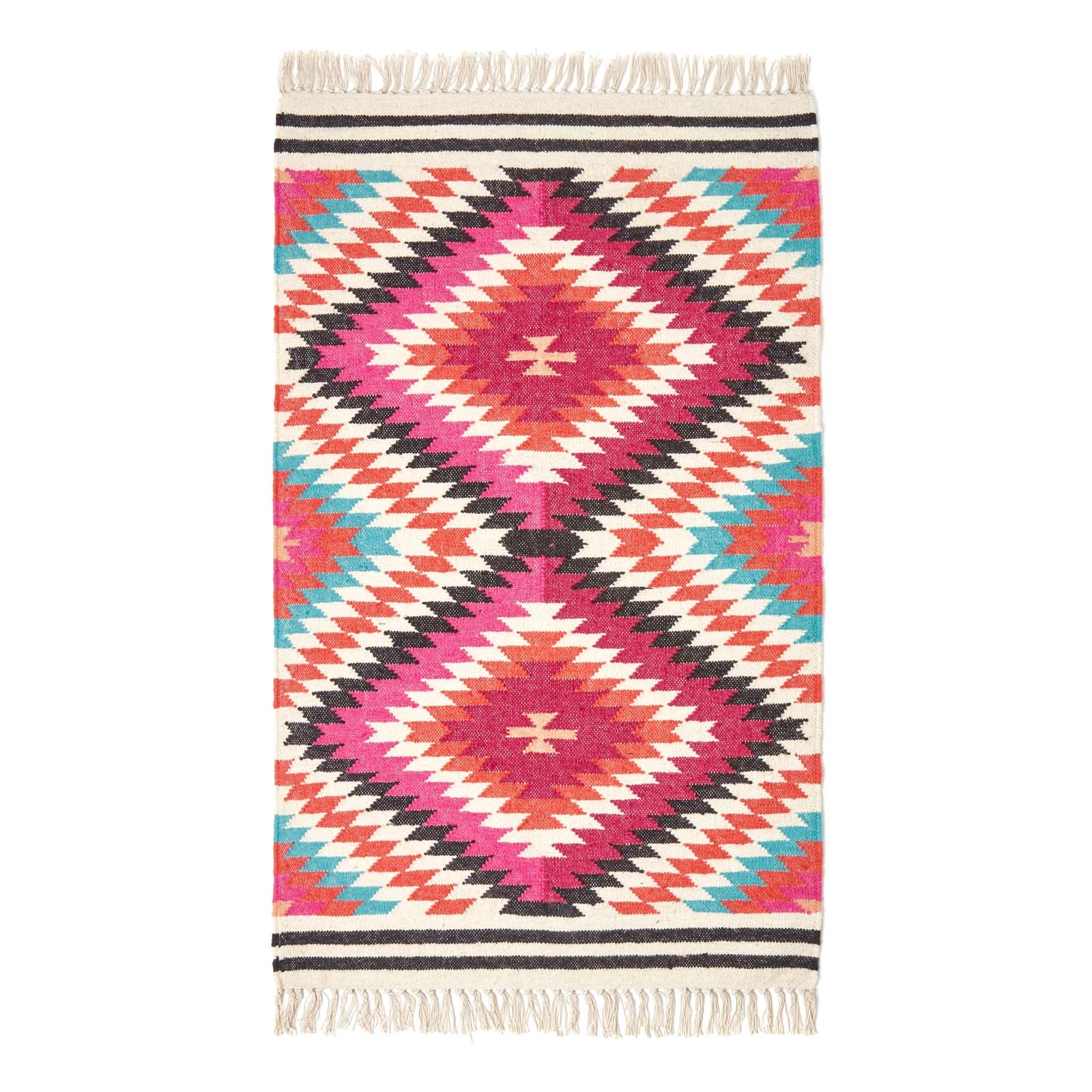 Manila Handwoven Diamond Kilim Wool Rug | 150cm x 95cm | Orange & Black