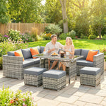 10 Piece Rattan Garden Furniture Set, Outdoor Patio Furniture | Dark Grey