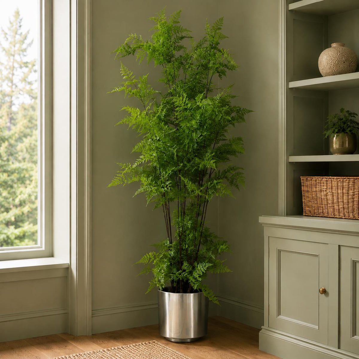 150cm Artificial Moss Base Fern Foliage Plant With Silver Metal Plater