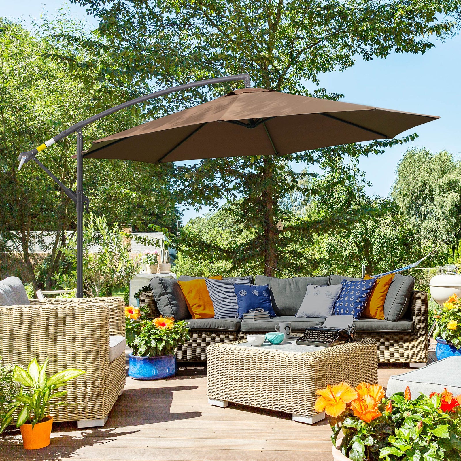3m Garden Parasol W/ Crank & Base | Brown