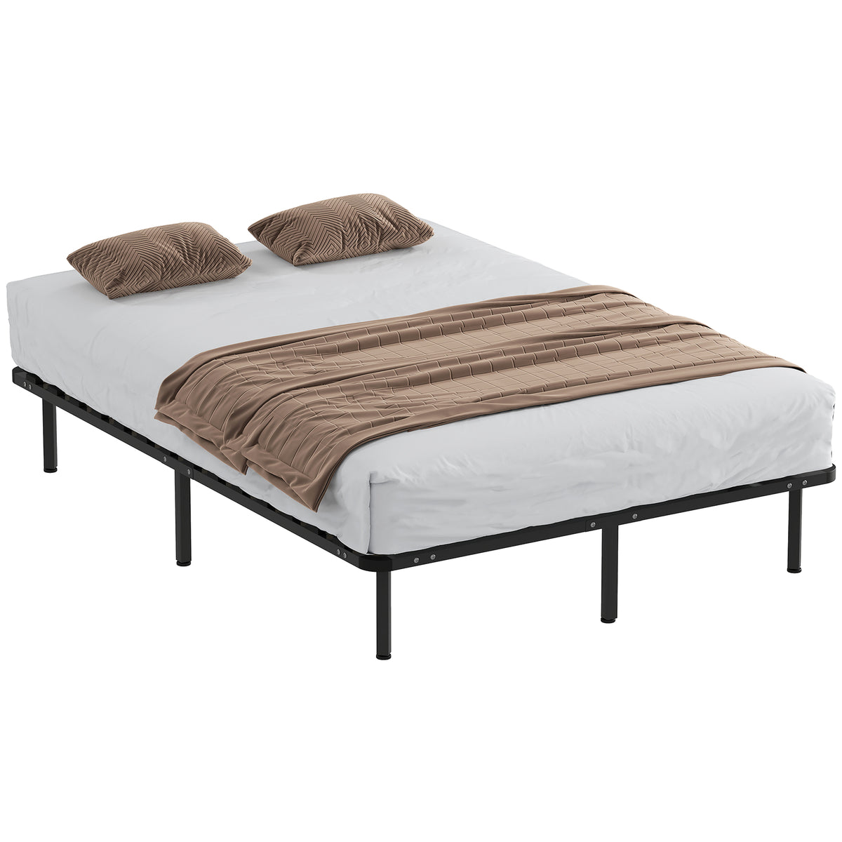 HOMCOM 4ft6 Double Bed Frame, Metal Platform Bed Frame With 28 Wood Slats