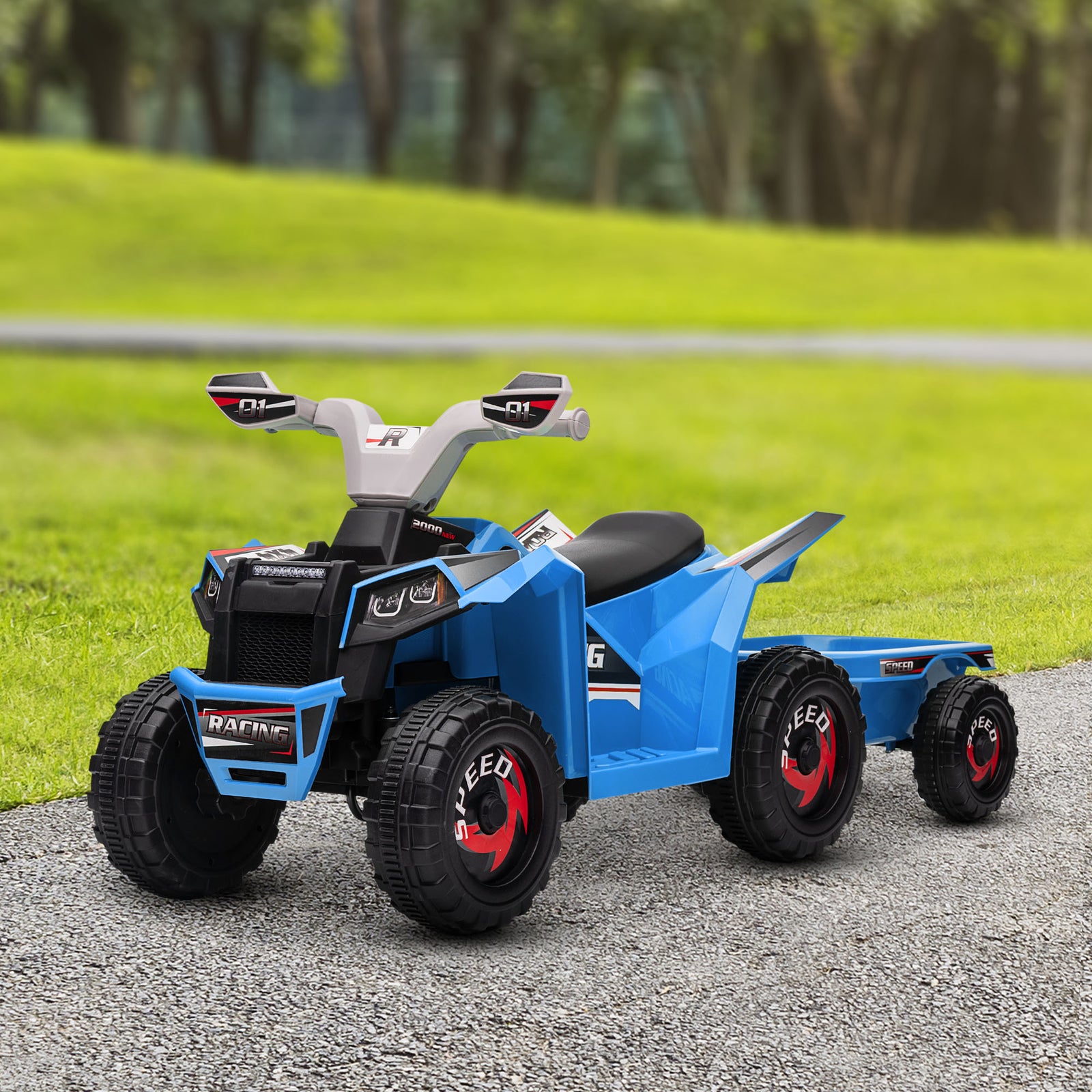 Electric Quad Bike, 6v Kids Ride-on Atv With Back Trailer | Blue