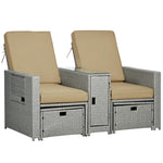 5-level Rattan Sun Lounger W/ Tea Table & Footstools | Beige
