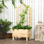 Outsunny Wooden Garden Planters With Trellis For Vine Climbing Plants, Natural