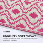 Luxury Outdoor Rug Waterproof Reversible For Garden Patio 100% Recycled, Pink Tia Aztec | 180cm x 270cm | Pink