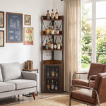 Living and Home Freestanding Tall Corner Wine Rack Bar Cabinet With Glass Holder