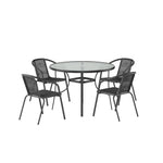 5 Pieces Garden Dining Set Tempered Glass Outdoor Coffee Table And Rattan Chairs Set