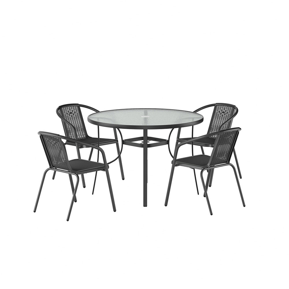 5 Pieces Garden Dining Set Tempered Glass Outdoor Coffee Table And Rattan Chairs Set