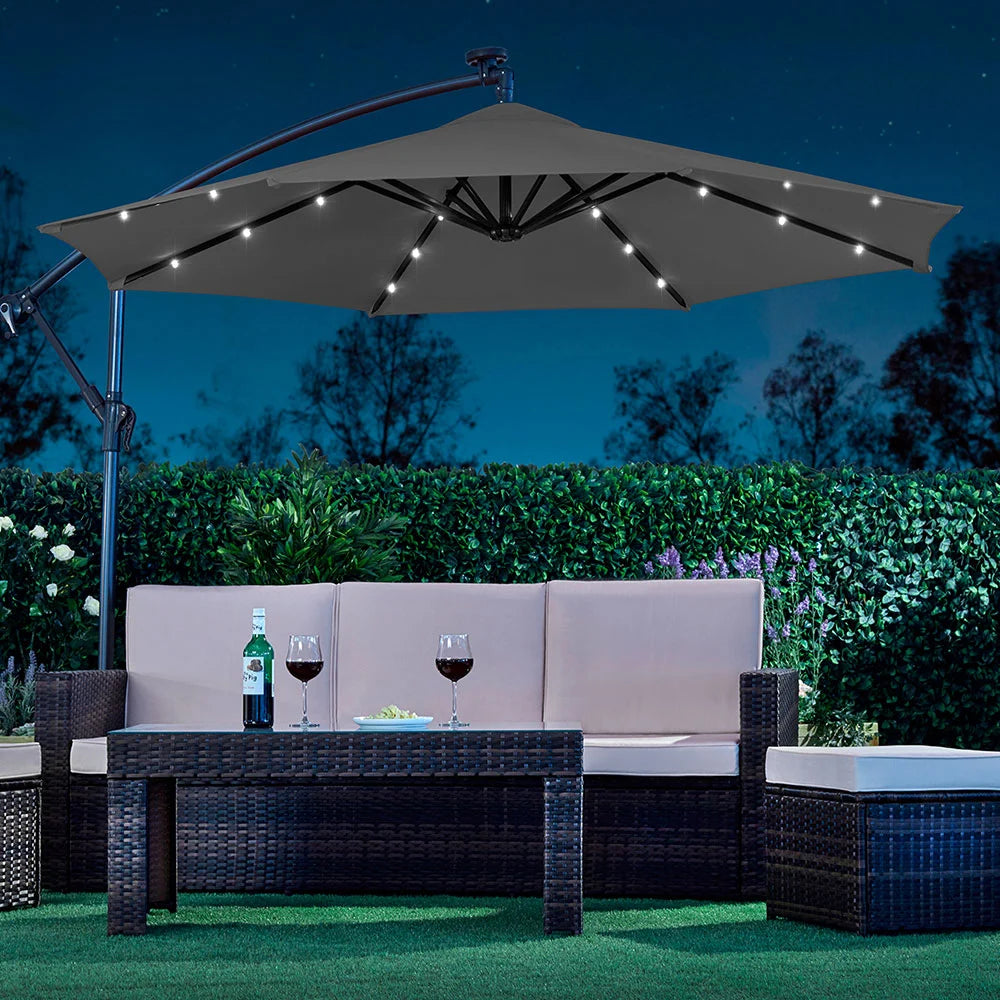 Solar LED Cantilever Parasol | Sage Green