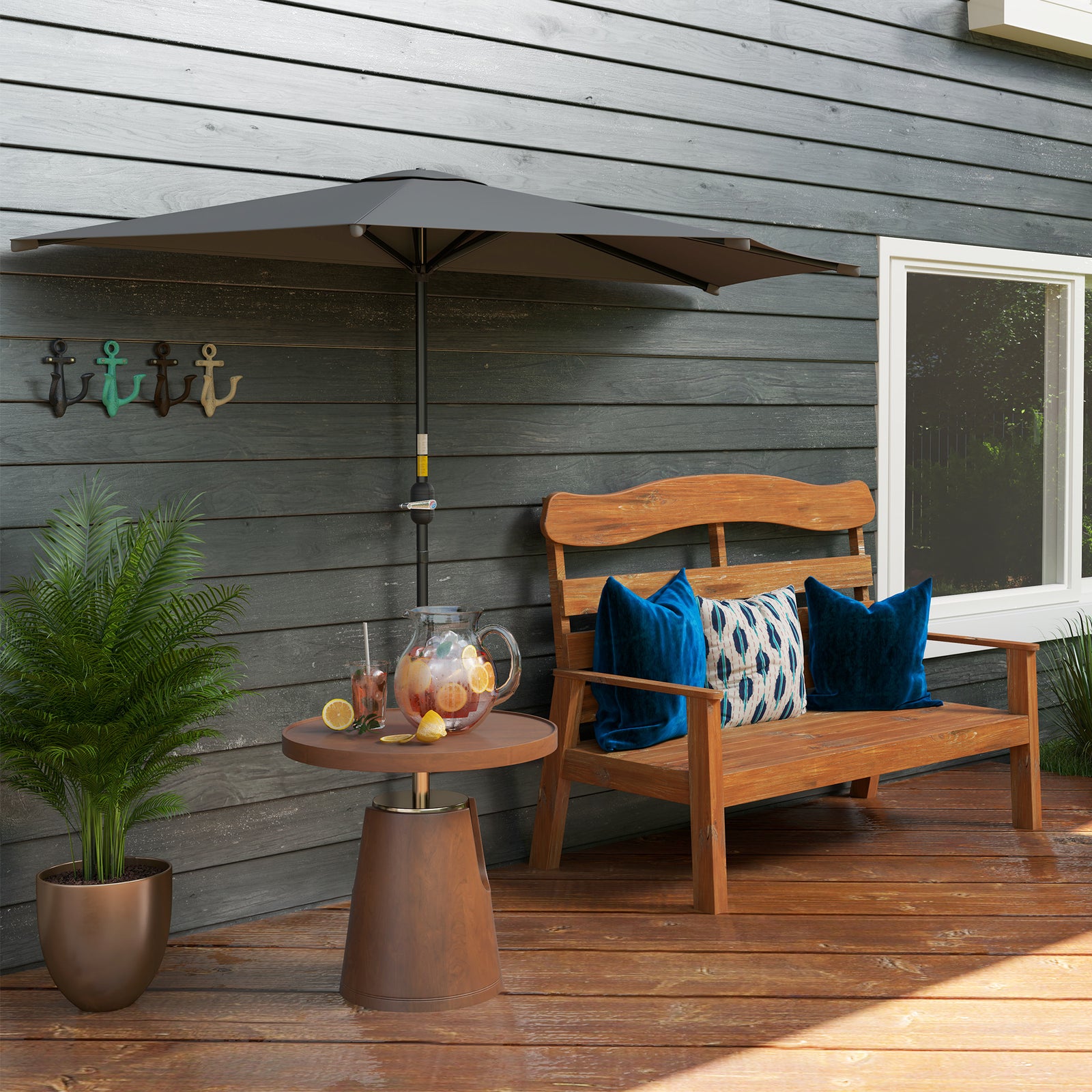 Outsunny 3(m) Half Parasol Semi Round Umbrella Patio Metal Frame