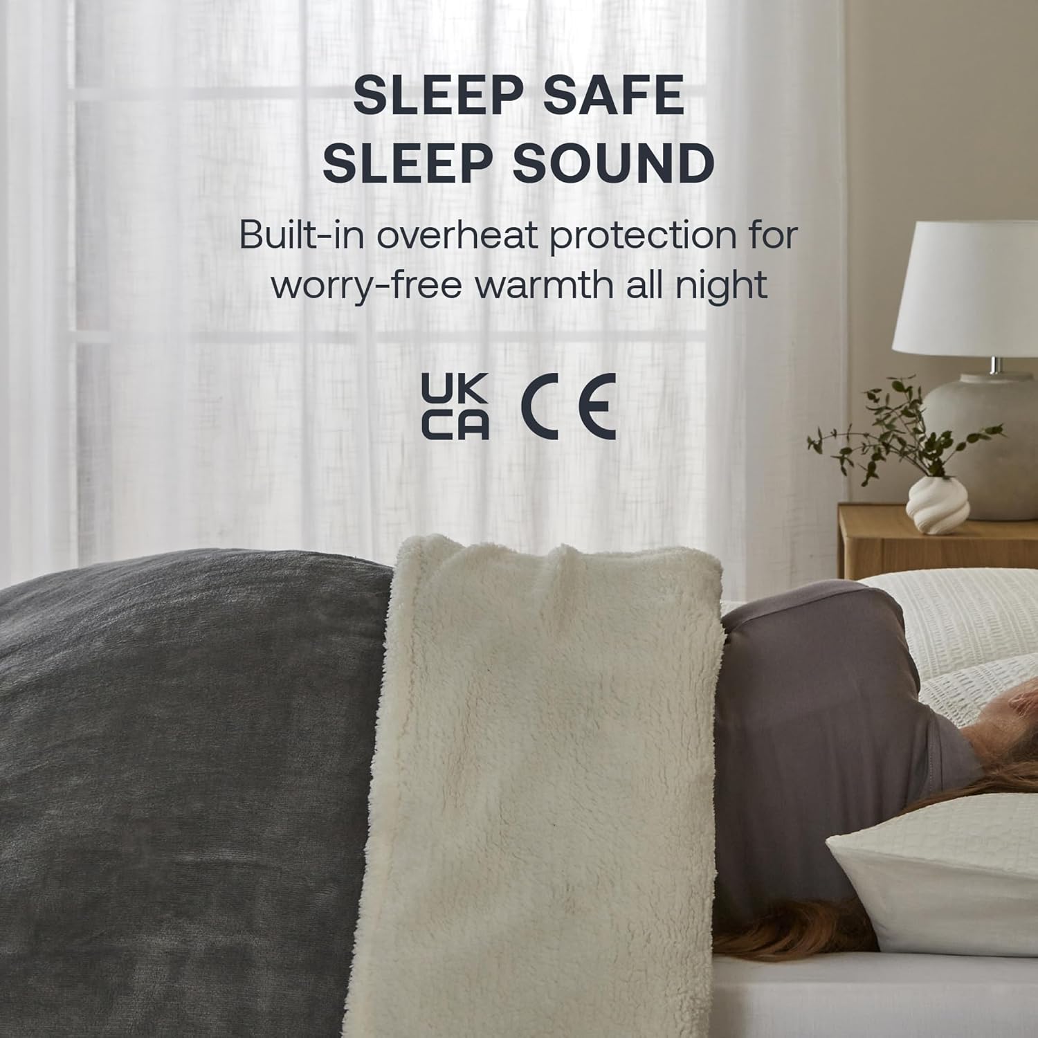 Super Cosy Sherpa Washable Heated Throw With Timer - Grey/white
