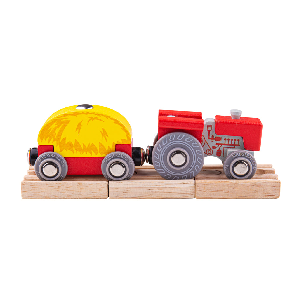 Wooden Red Tractor Train Engine & Wagon