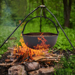 27cm/29cm Dia Cast Iron Pot With Wooden Lid For Campfire Cooking | Small | Black