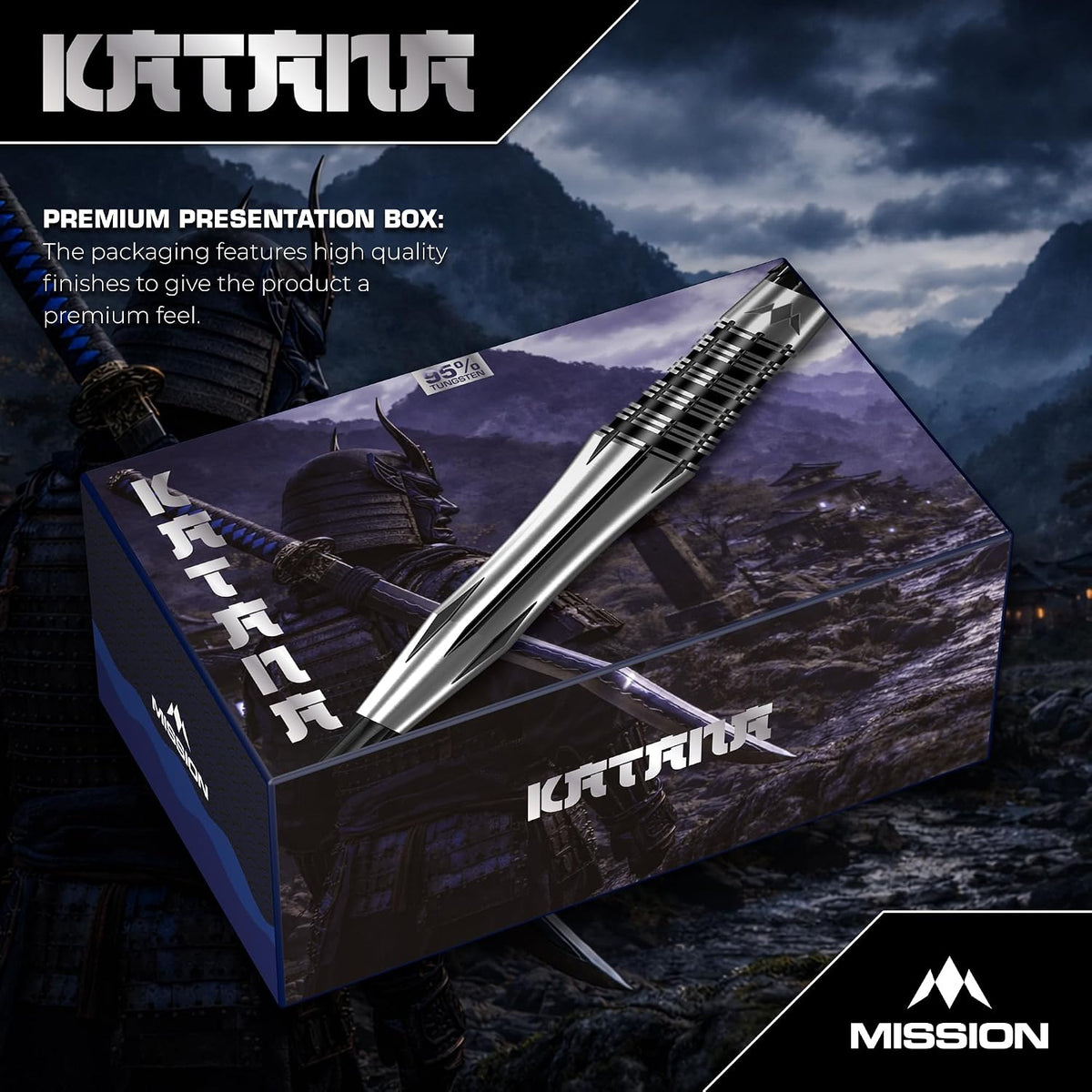 Katana Darts - Steel Tip - 95% Tungsten | 24g | Black