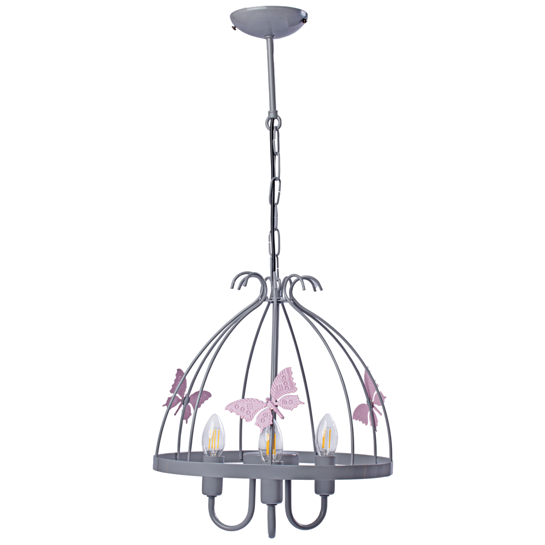 Kago Pink/grey Pendant Lamp Beautiful Hand Made Ceiling Light With A Butterfly Theme In Modern Grey And Baby Pink