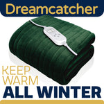Deluxe  Xl Electric Throw Heated Double Over Blanket Soft Fleece 9 Heat & 12hr Timer Settings | XL | Green