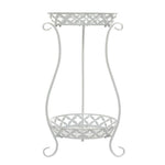 2 Tier White Tall Vintage Metal Plant Stand Indoor Outdoor Corner Plant Pot Holder 64cm H Decorative Flower Shelf | White
