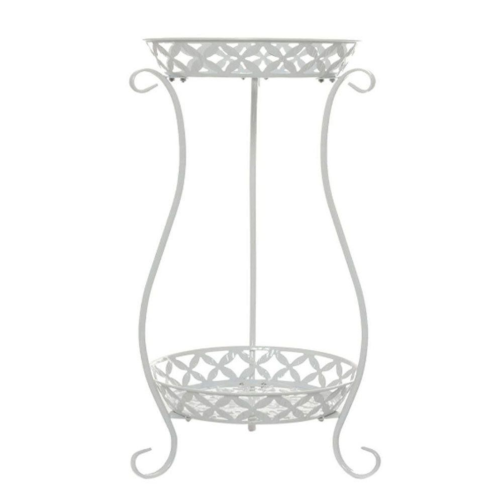 2 Tier White Tall Vintage Metal Plant Stand Indoor Outdoor Corner Plant Pot Holder 64cm H Decorative Flower Shelf | White