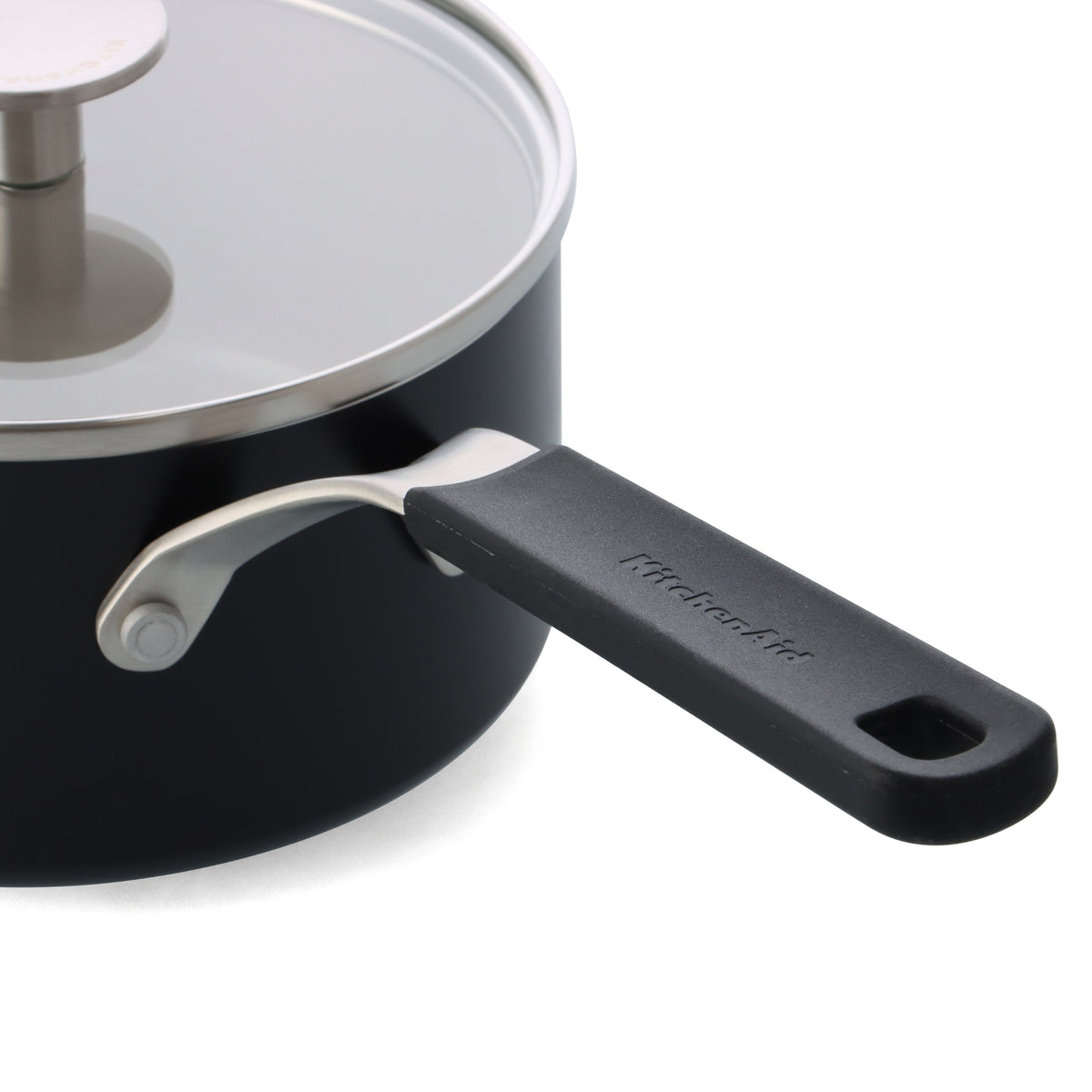 KitchenAid Cookware Coloured Aluminium Saucepan With Lid, 16cm, Pfas Free, Matt Black