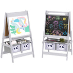 Kids Easel With Paper Roll, Blackboard, Whiteboard, Storage, Grey