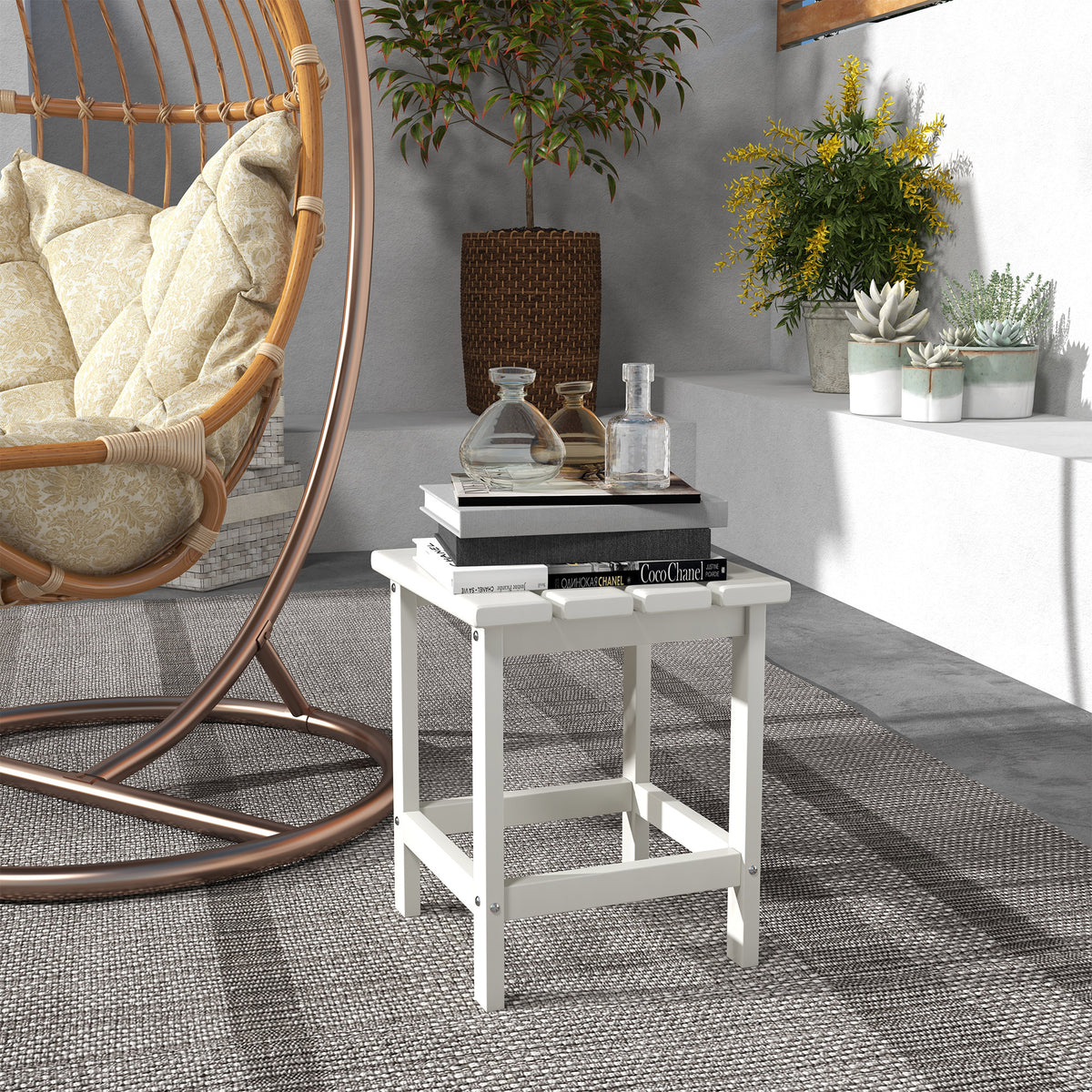 Outsunny Square Coffee Table, Hdpe Side Table For Porch, Garden, White