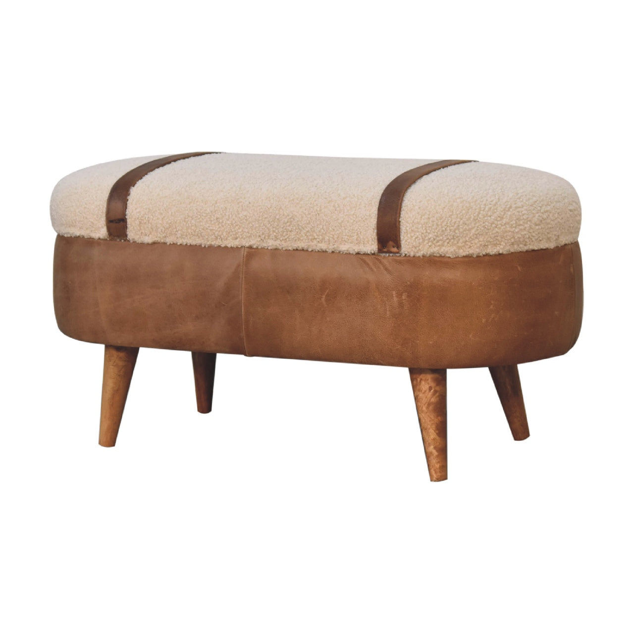 Artisan Furniture Solid Wood Tan Buffalo Boucle Nordic Bench, Upholstered