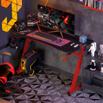 Gaming Desk Steel Frame Cup Holder Black | Red
