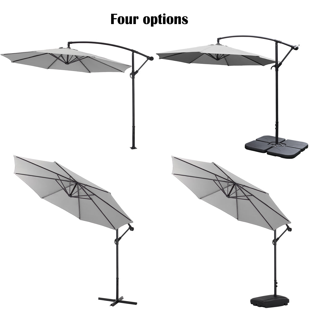 3m Banana Cantilever Patio Parasol For Outdoor Sunshade And Rain With A Cross Base And A Square Base | One Size | Light Grey