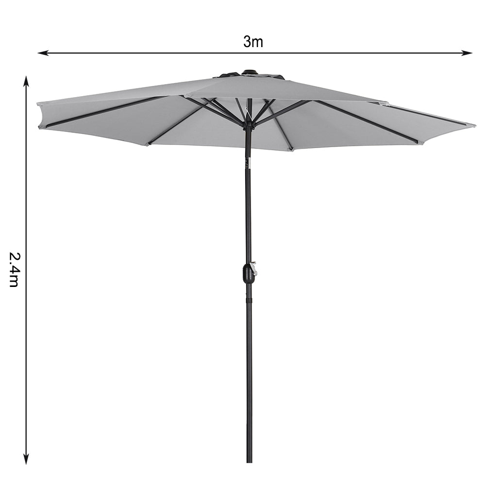 3m Garden Parasol Adjustable Tilting Parasol With Crank Handle With Classic Design Heavy-duty Round Base | One Size | Light Grey