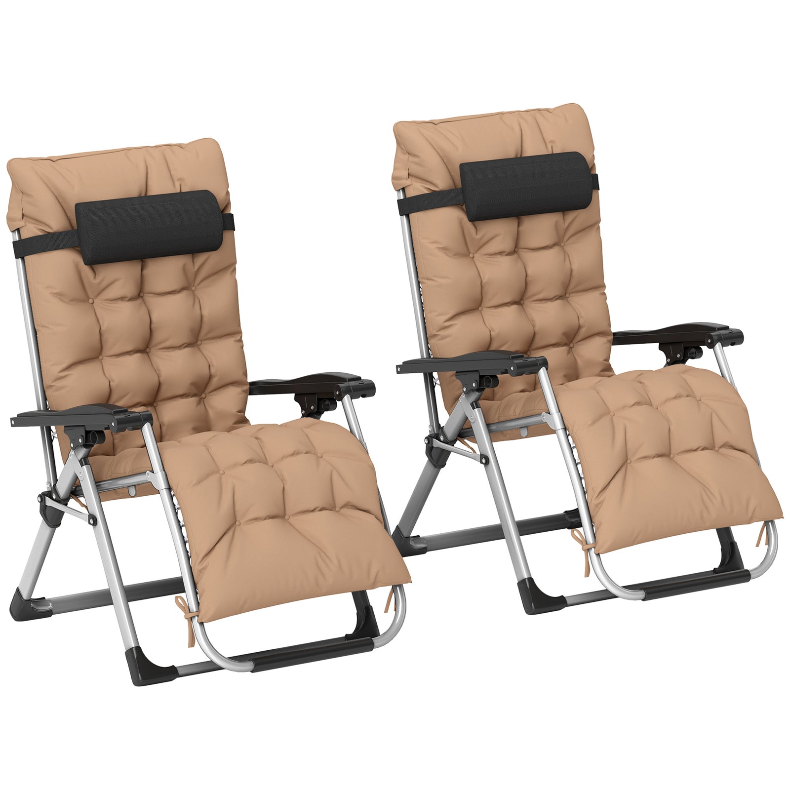2 Pcs Reclining Zero Gravity Chair Folding Lounger Cushion | Khaki