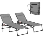Folding Sun Loungers With 5-level Back, Cup Holder | Grey