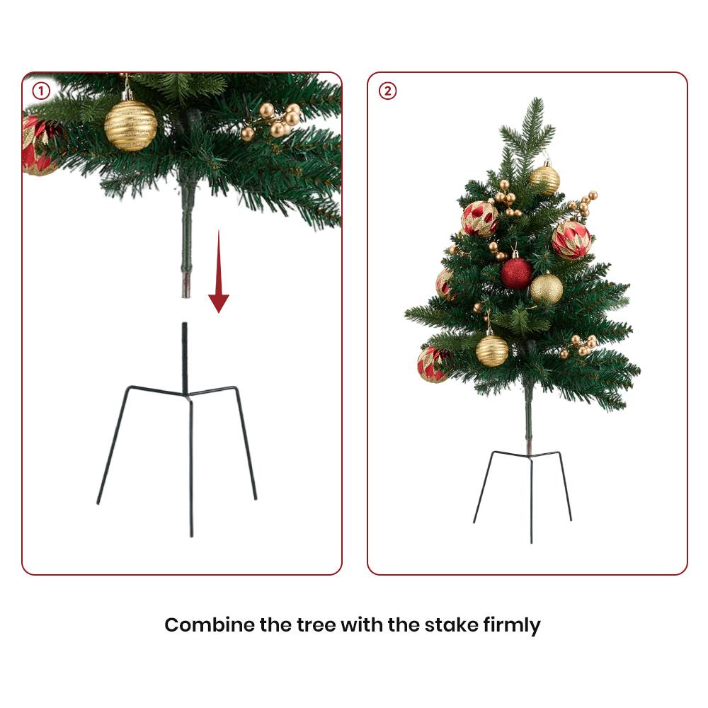 Set Of 2 Pre-lit Artificial Christmas Trees Urn Fillers With Tripod Stakes
