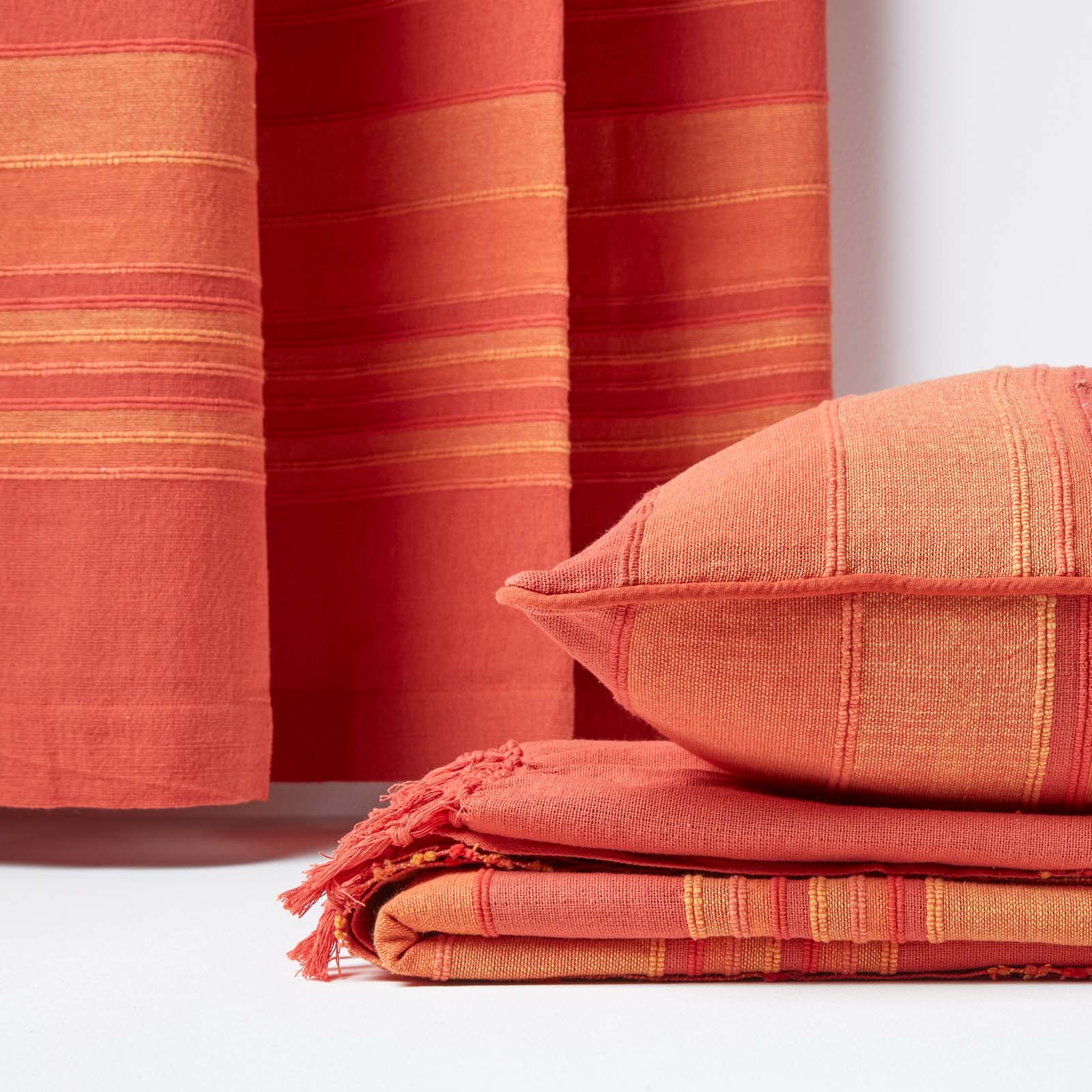 Cotton Morocco Striped Throw | 225cm x 255cm | Terracotta