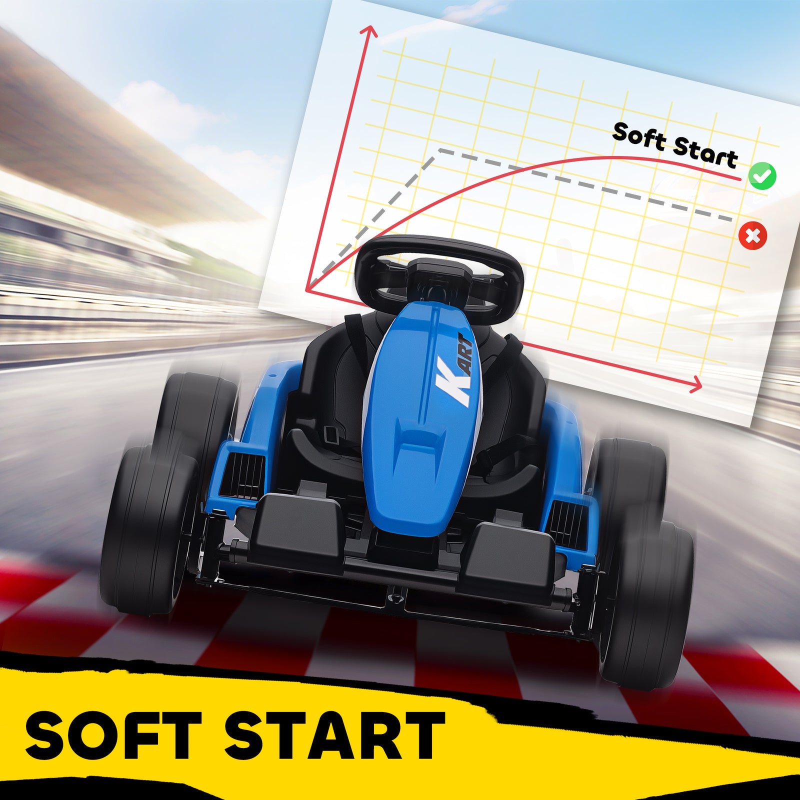 24v Electric Go Kart With Drift Mode, Adjustable Seat | Blue